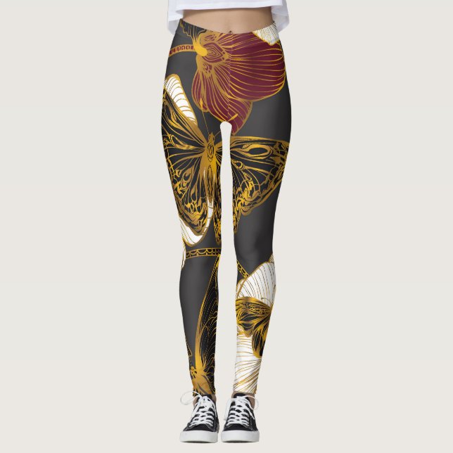 Butterflies & Flowers: Spring Boho Pattern Leggings (Front)
