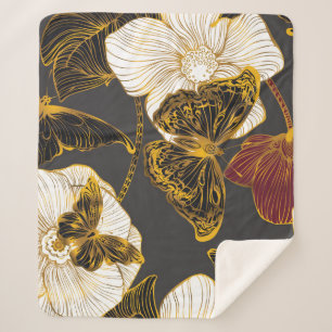 Butterflies & Flowers: Spring Boho Pattern Sherpa Blanket