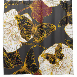 Butterflies & Flowers: Spring Boho Pattern Shower Curtain