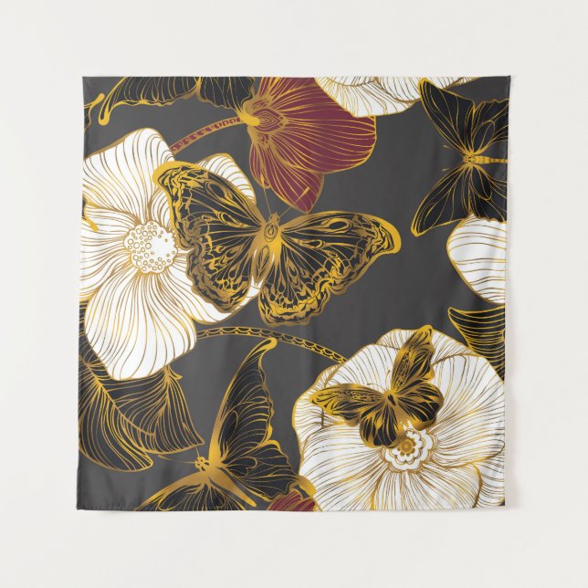 Butterflies & Flowers: Spring Boho Pattern Tapestry (Front)