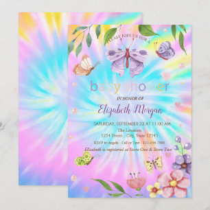  Butterflies Flowers Tie Dye Baby Shower  Invitation