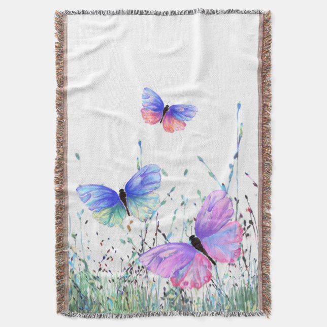 Butterflies Flying in Nature Throw Blanket (Front Vertical)