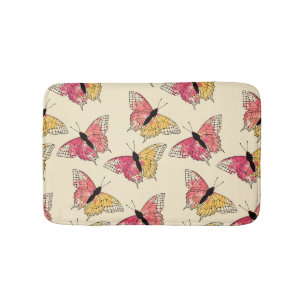 Butterflies flying: seamless ivory pattern bath mat