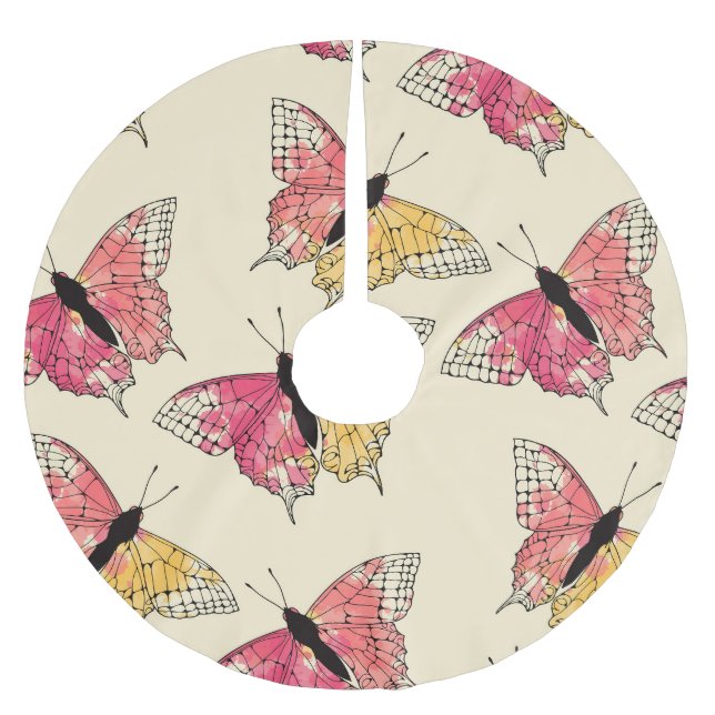 Butterflies flying: seamless ivory pattern brushed polyester tree skirt (Front)