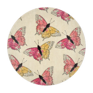 Butterflies flying: seamless ivory pattern cutting board