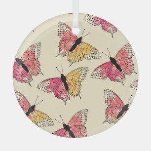 Butterflies flying: seamless ivory pattern glass tree decoration