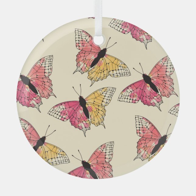 Butterflies flying: seamless ivory pattern glass tree decoration (Front)