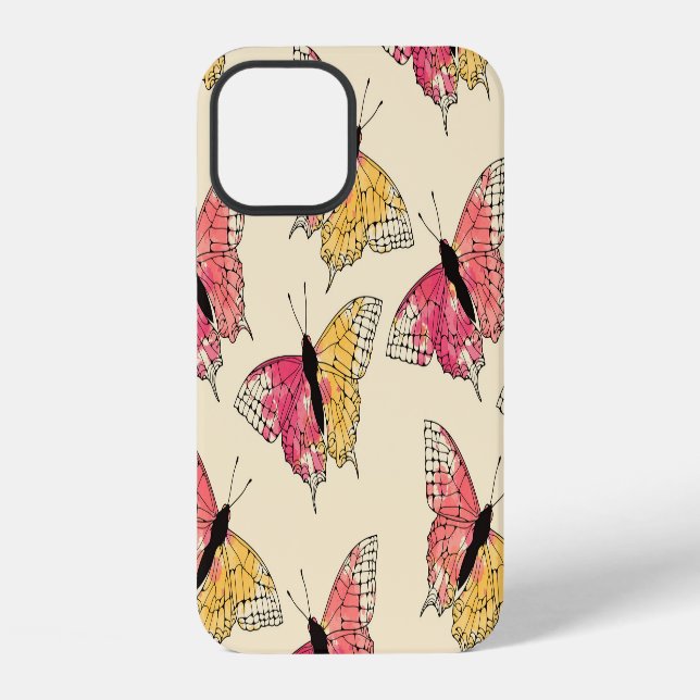 Butterflies flying: seamless ivory pattern iPhone case (Back)