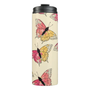 Butterflies flying: seamless ivory pattern thermal tumbler