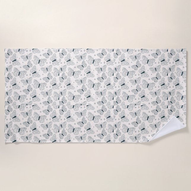  Butterflies for her green and white Beach Towel (Front)