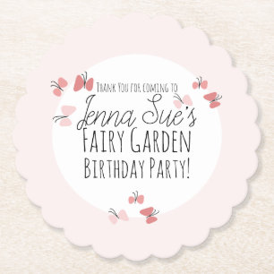 Butterflies Garden Birthday Pink Paper Coaster