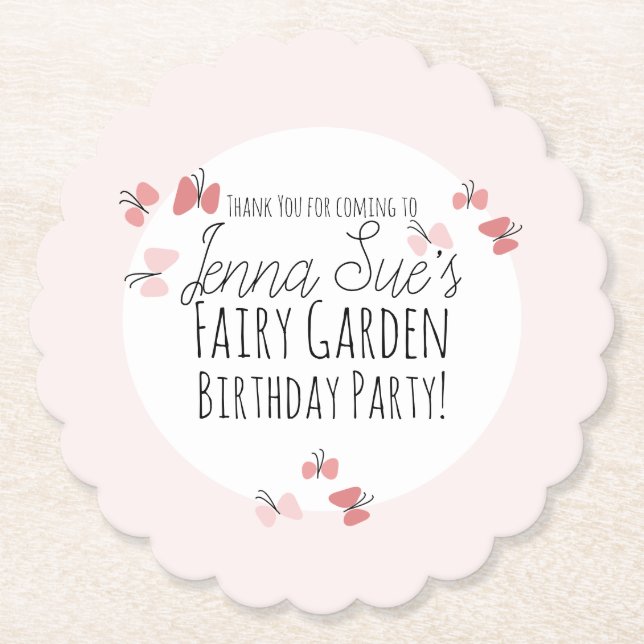 Butterflies Garden Birthday Pink      Paper Coaster (Front)