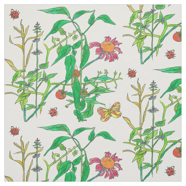 Butterflies Garden Vegetables Ladybug Fabric (Swatch)