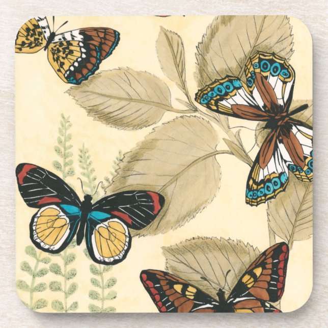 Butterflies Gliding Over Leaves Coaster (Front)