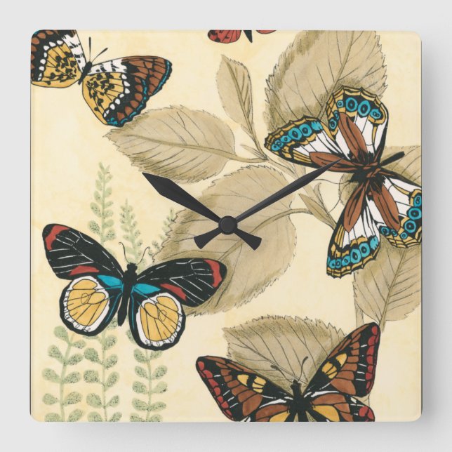 Butterflies Gliding Over Leaves Square Wall Clock (Front)