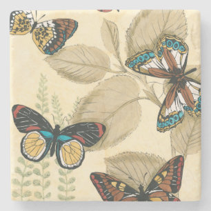 Butterflies Gliding Over Leaves Stone Coaster