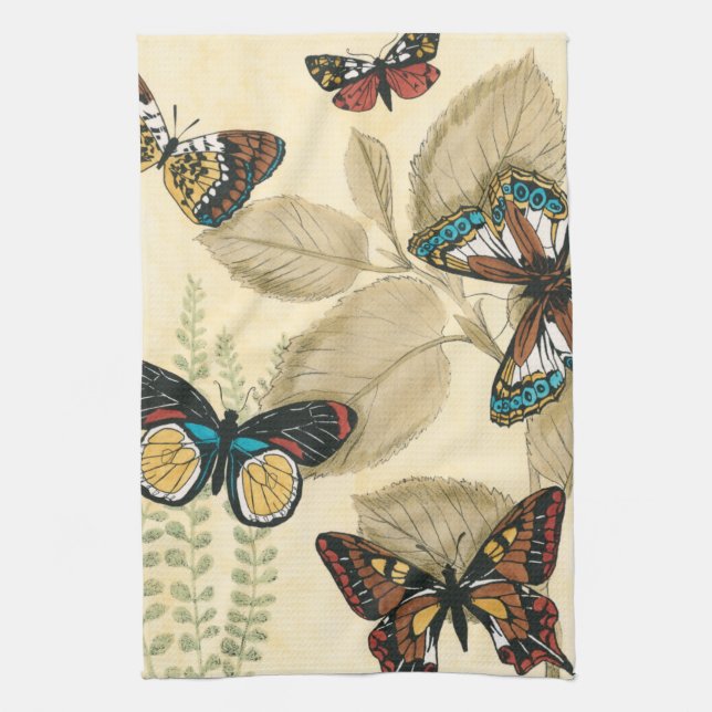 Butterflies Gliding Over Leaves Tea Towel (Vertical)