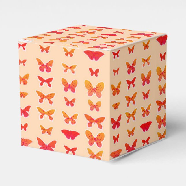 Butterflies, gold, coral pink, soft orange favour box (Front Side)