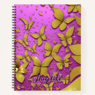 Butterflies Gold Glitters Pink Background Notebook