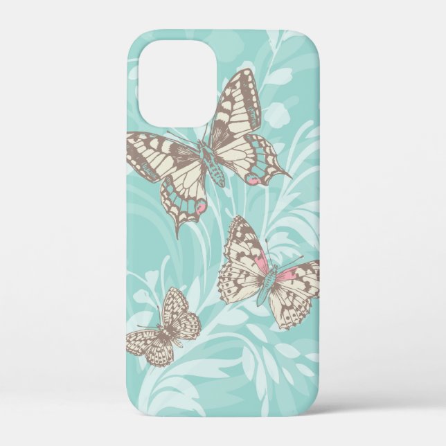 Butterflies graphic modern floral aqua iphone case (Back)
