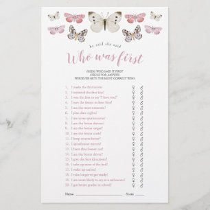 Butterflies He Said She Said Pink Shower Game
