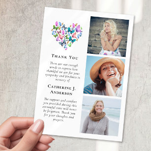 Butterflies Heart 3 Photo Sympathy Funeral Thank You Card