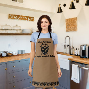 Butterflies & Heart Custom Name, Bilingual Brown Apron
