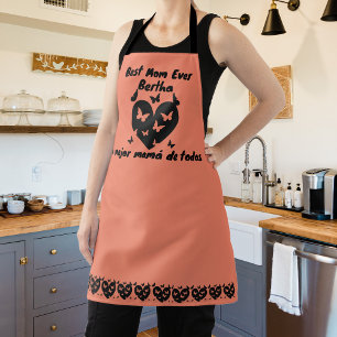 Butterflies & Heart Custom Name, Bilingual Salmon Apron