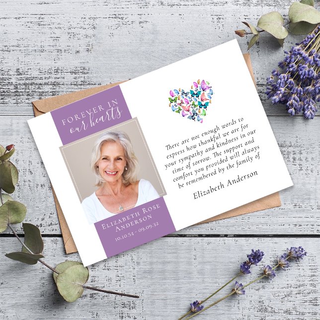 Butterflies Heart Forever in Our Hearts Funeral Thank You Card (Creator Uploaded)