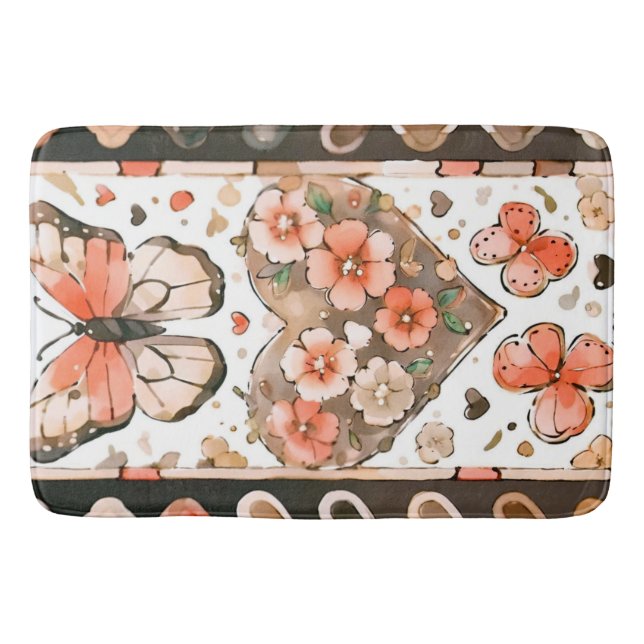 Butterflies, Hearts and Flowers Bath Mat (Front)