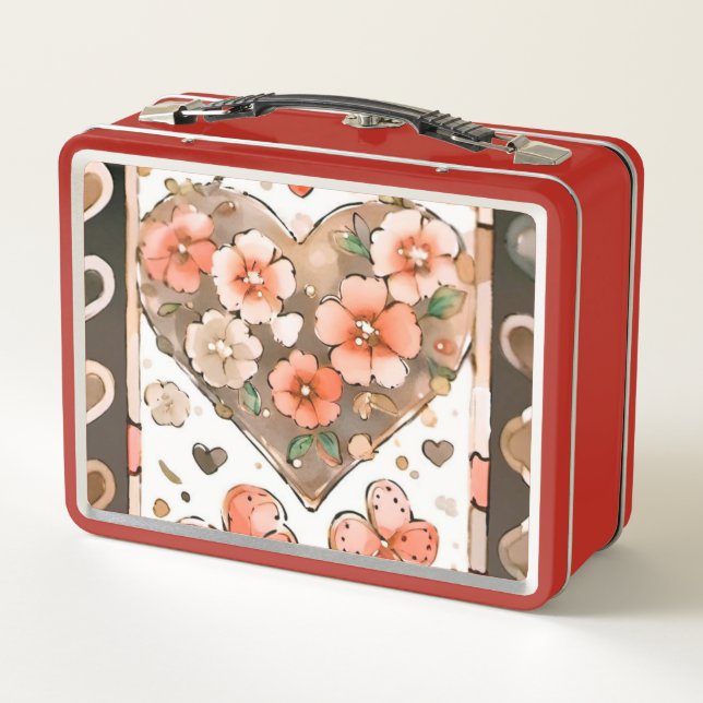 Butterflies, Hearts and Flowers Metal Lunch Box (Back)