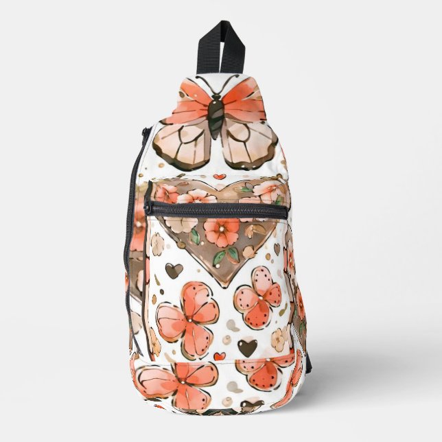 Butterflies, Hearts and Flowers Sling Bag (Front)