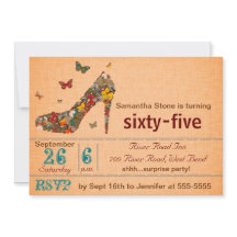 Butterflies High Heel 65th Birthday Invite