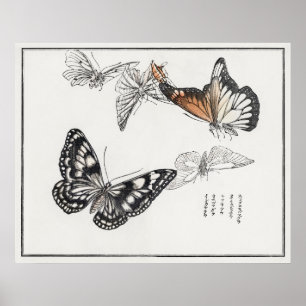Butterflies Illustration from Churui Gafu (1910) Poster