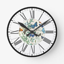 Butterflies Illustration Round Clock