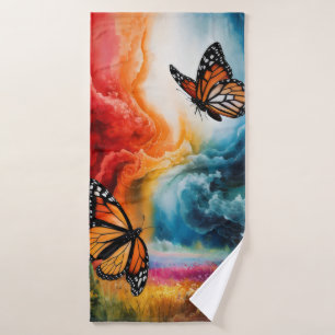 Butterflies in a colorful storm. bath towel