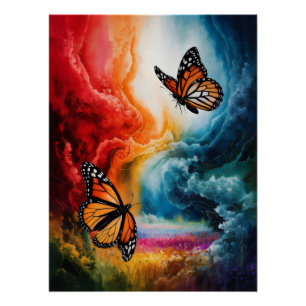 Butterflies in a colorful storm. poster