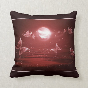 Butterflies in Crimson Moonlight Cushion