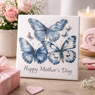 Butterflies in Delft Blue, customisable Ceramic Tile