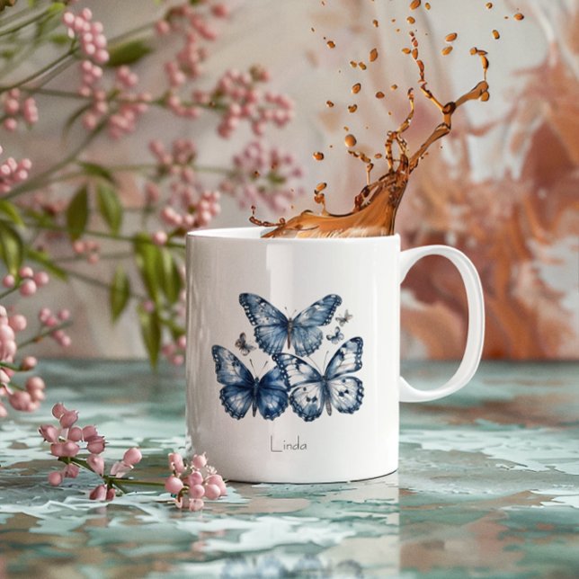 Butterflies in Delft Blue, customisable Coffee Mug (Creator Uploaded)