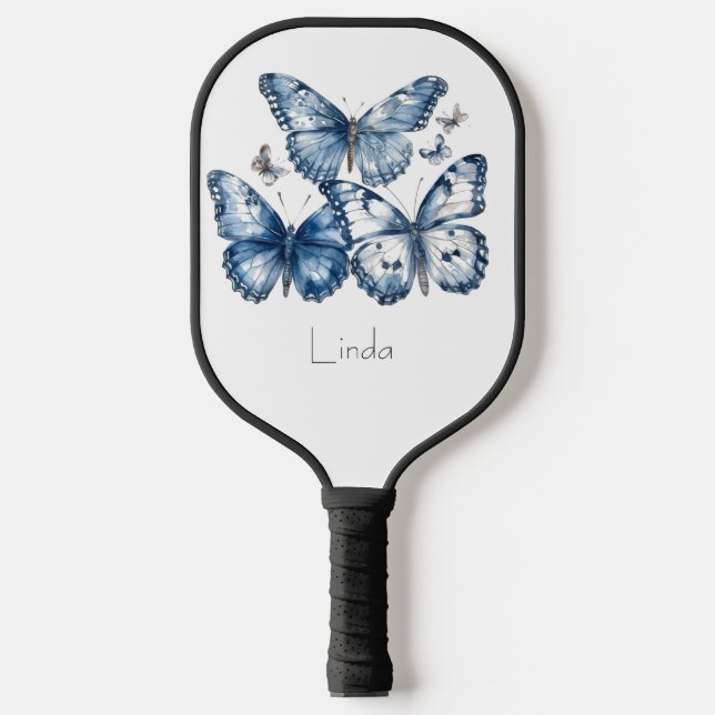Butterflies in Delft Blue, customisable Pickleball Paddle (Front)