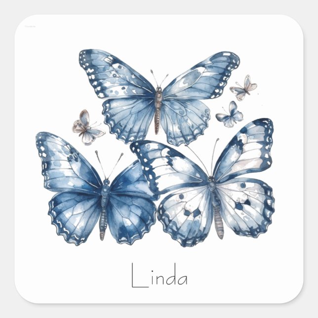 Butterflies in Delft Blue, customisable  Square Sticker (Front)