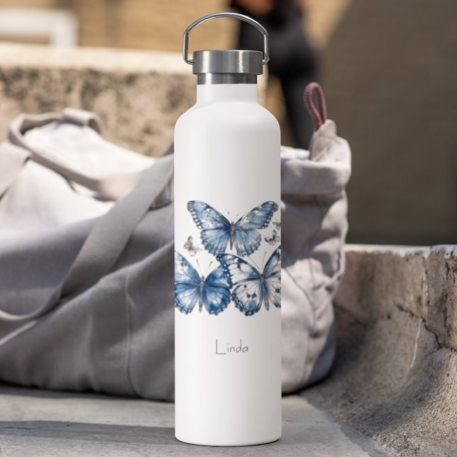Butterflies in Delft Blue, customisable  Water Bottle (Creator Uploaded)