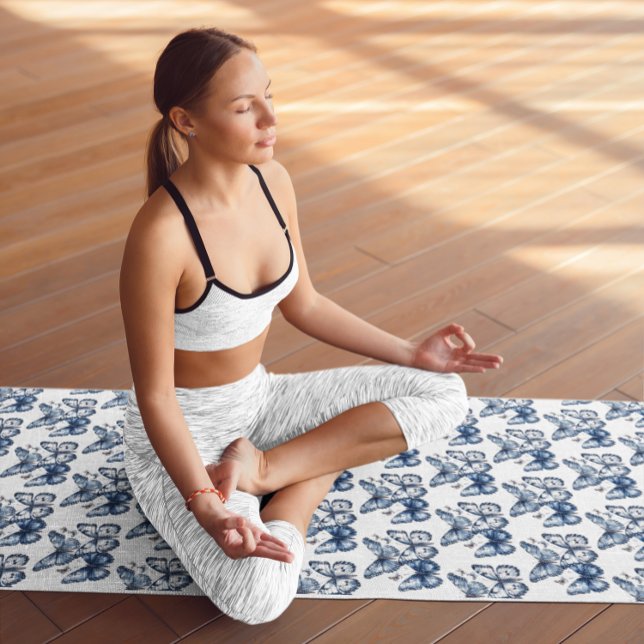 Butterflies in Delft Blue Yoga Mat (Creator Uploaded)