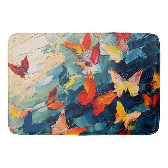 Butterflies in Motion – Expressive Abstract Flight Bath Mat (Front)