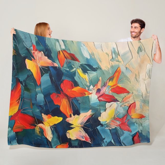 Butterflies in Motion – Expressive Abstract Flight Fleece Blanket (In Situ)