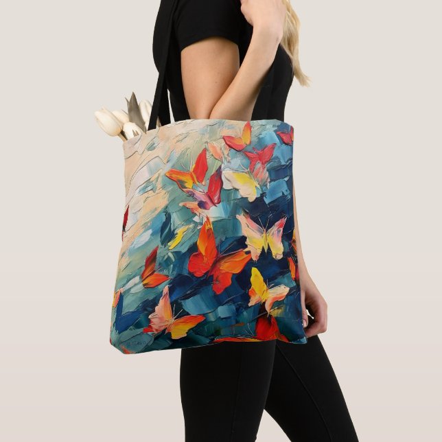 Butterflies in Motion – Expressive Abstract Flight Tote Bag (Close Up)