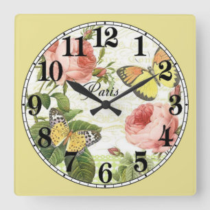 Butterflies in Paris Square Wall Clock