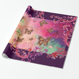 BUTTERFLIES IN PINK SPARKLES-MAGIC BUTTERFLY PLANT WRAPPING PAPER