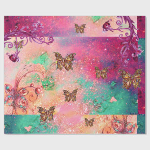 BUTTERFLIES IN PINK SPARKLES-MAGIC BUTTERFLY PLANT WRAPPING PAPER